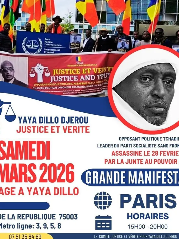 Affiche d'une manifestation pour Yaya Dillo, place de la République